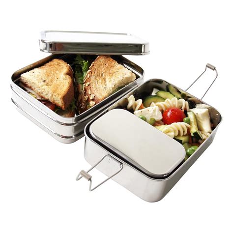 ecolunchbox stainless steel rectangular 3 in 1 bento box|Ecolunchbox Three.